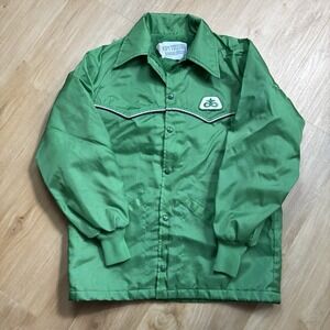 Vintage Pioneer Seed Corn Jacket Mens Small Green Snap Up Sherpa Lined USA